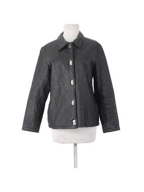 Dialogue Jacket Sz S Black Silver Collared Pockets 100% Leather Polyester Lined